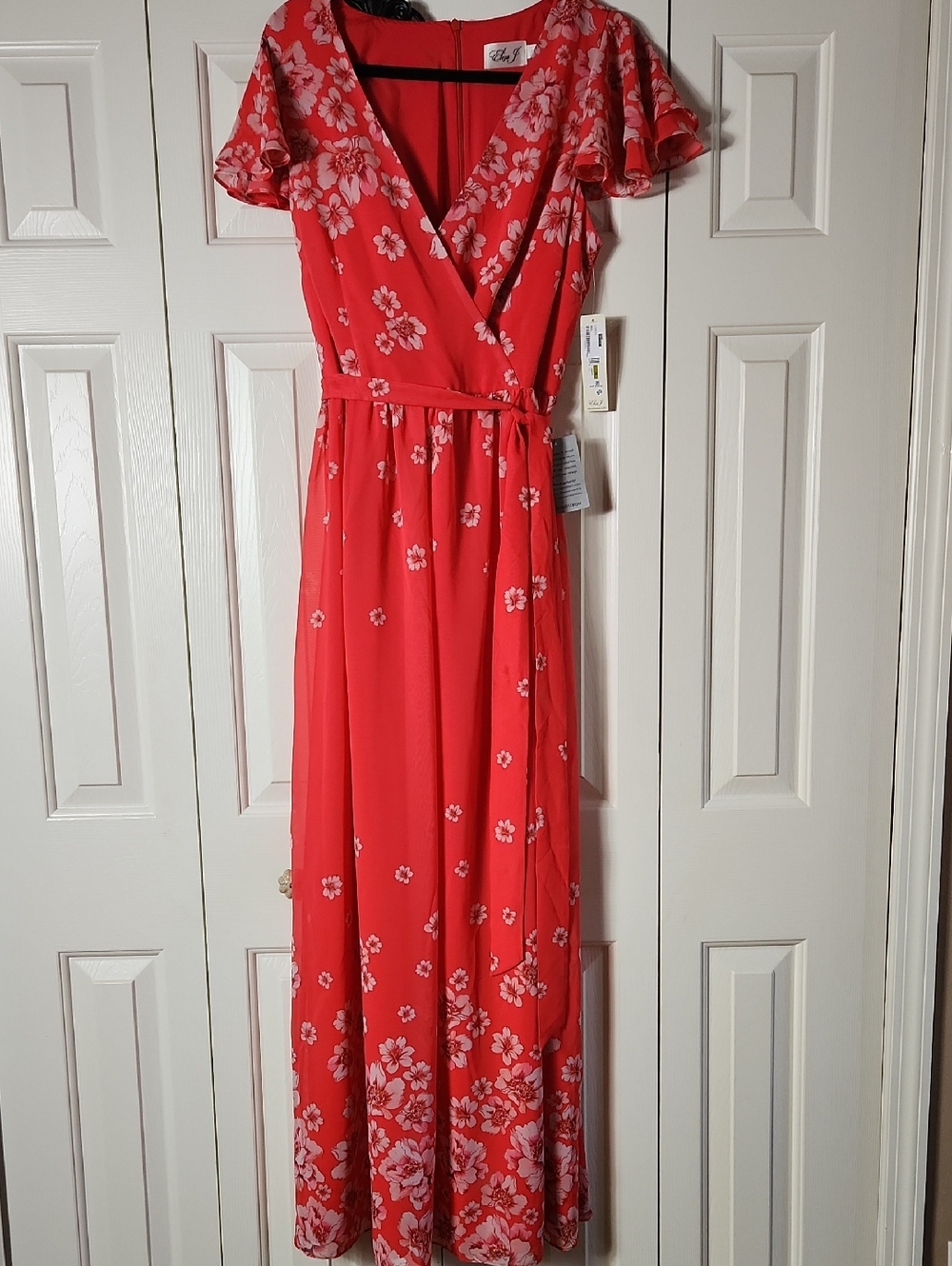 Eliza J Red Floral Wrap Maxi Dress